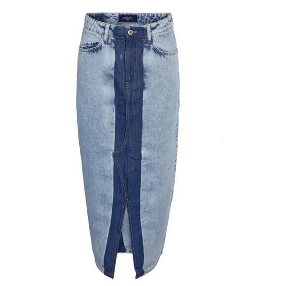 NOISY MAY rinna colorblock front slit denim midi skirt Size XS - Picture 3 of 6